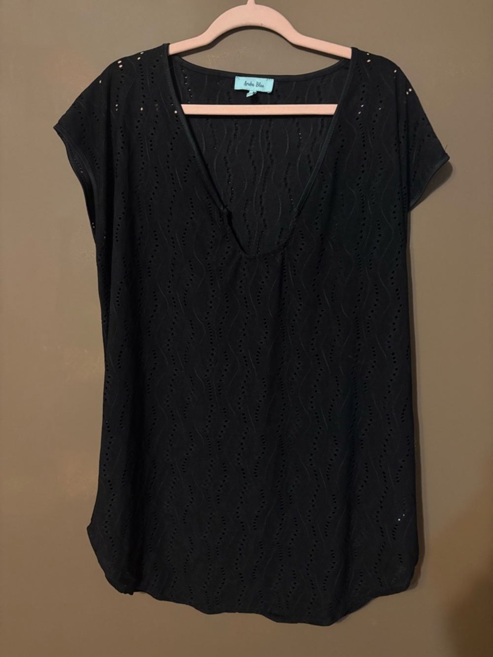 Black Eyelet V-Neck Swim Coverup - Picture 3 of 6
